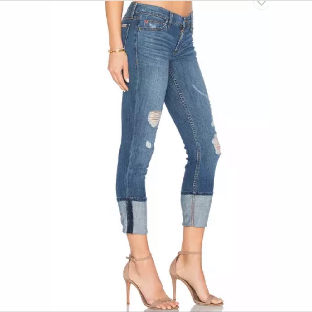 Hudson Crop Muse Cuff Jeans Distressed Denim 32 Fall Fashion Layer